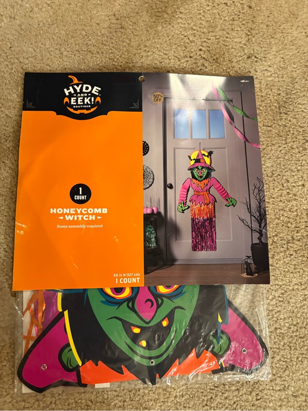 Kids Honeycomb Witch door Hanging Decoration - Pink & Green NWT!